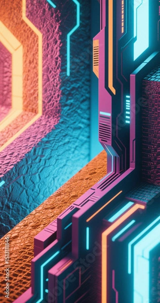 Fototapeta Abstract futuristic technology with neon glowing cyberpunk design