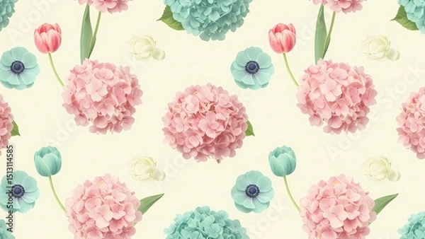 Obraz Realistic Pastel Gardenia Seamless Pattern on Cream Background