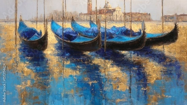 Fototapeta Gondolas on the shimmering waters of a Venetian canal during a serene afternoon in Italy