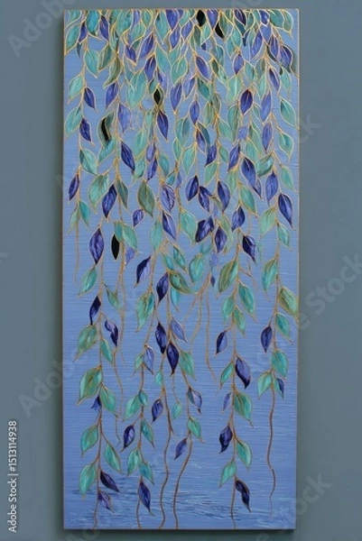 Fototapeta Vibrant cascading leaves create a serene wall art display in soothing blue tones