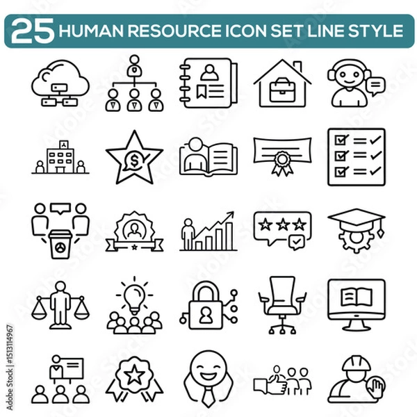 Fototapeta Human Resources Icon Set – Minimal Line Design