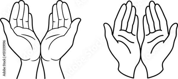 Fototapeta simple outline vector of human hands in holding position, side view with soft curves, clean design for concept of support, giving, and compassion
