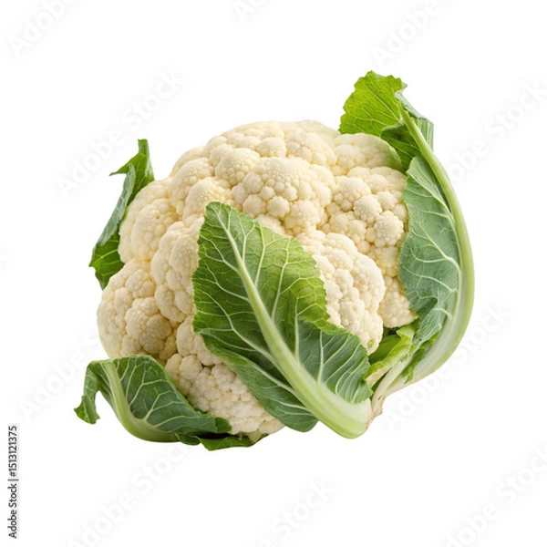 Fototapeta Fresh cauliflower with leaves isolated on transparent background