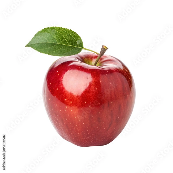 Fototapeta Red apple with leaf isolated on transparent background