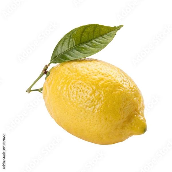 Fototapeta Single lemon with leaves isolated on transparent background