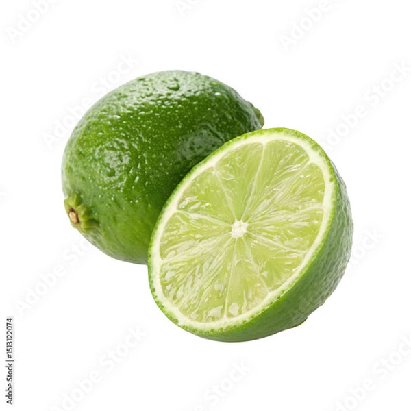 Fototapeta Fresh lime fruit with slice isolated on transparent background