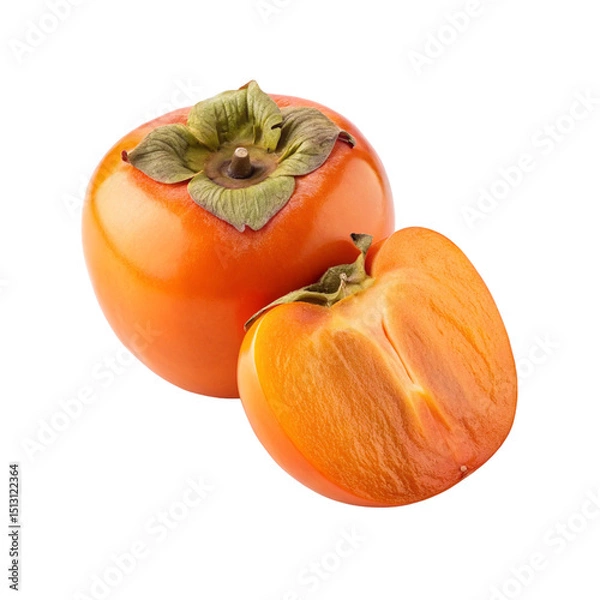 Obraz Ripe persimmon fruit with slice isolated on transparent background