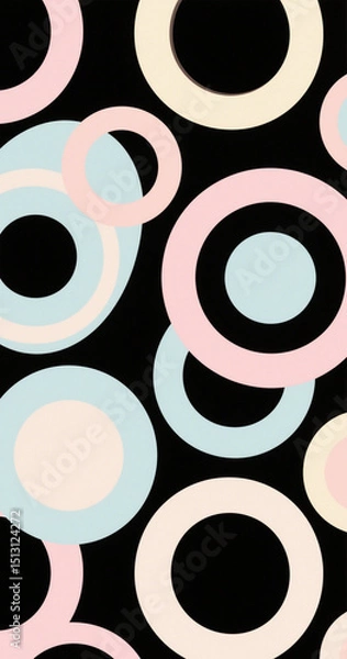 Fototapeta Abstract circles pattern in pastel colors on black background