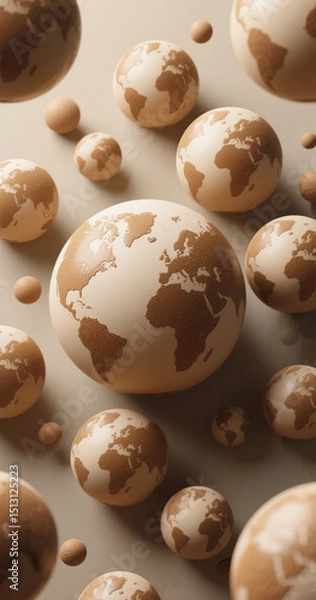 Fototapeta Globes with world map continents floating on neutral background