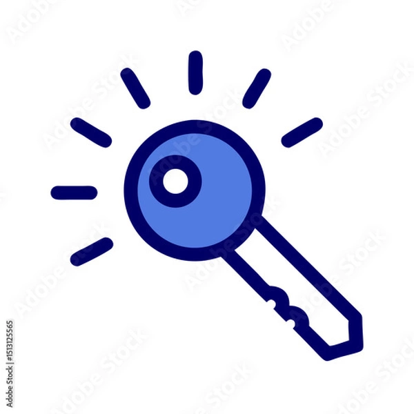Obraz Blue key icon with radiating lines on white background