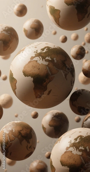 Fototapeta Floating globes showing continents and oceans of the world