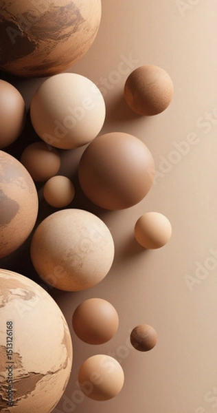 Fototapeta Collection of beige and brown spheres with various textures