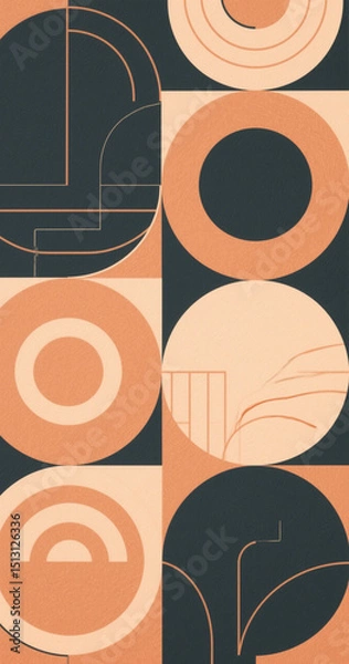 Fototapeta Abstract geometric pattern of circles and squares in peach and navy