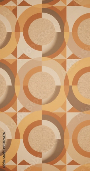 Fototapeta Retro geometric circle and triangle pattern in orange and beige tones