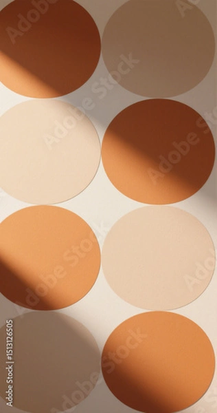 Fototapeta Abstract circles in beige and orange color with light and shadow