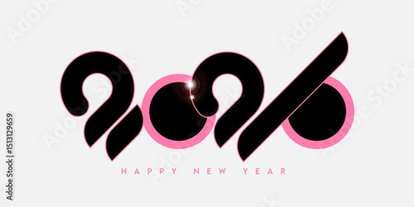 Fototapeta 2026. Black and Pink 2026 happy new year number design , isolated in grey. 2026 concept inspired by flamingo with shining flare. 2026 template for greeting card, calendar, cover, poster, background.