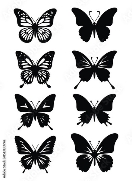 Fototapeta Colorful vector butterfly silhouettes and insect illustrations create a beautiful nature design set