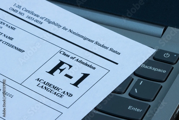 Obraz Closeup of a sample of the Form I-20, Certificate of Eligibility for Nonimmigrant Student Status.