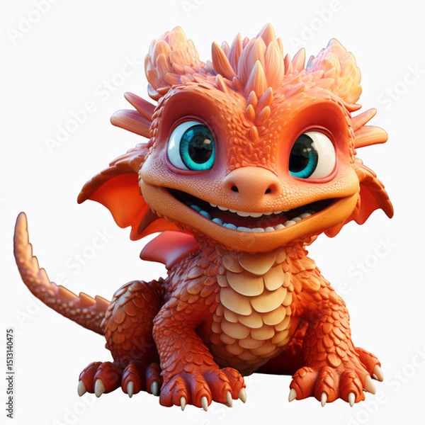 Obraz Smiling orange dragon sitting and showing teeth