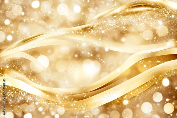 Obraz Golden wavy lines creating abstract festive background with sparkling glitter and bokeh lights