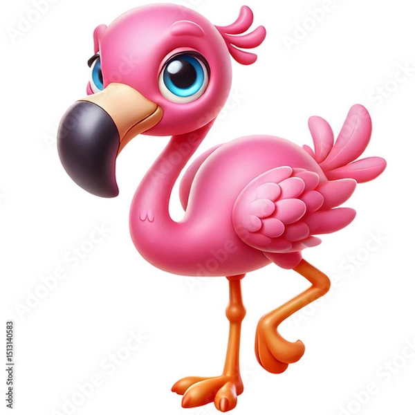 Obraz illustration of a cute Flamingo 3d animal isolated on transparent background