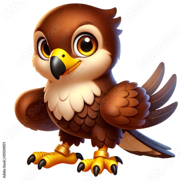 Obraz illustration of a cute Hawk 3d bird isolated on transparent background