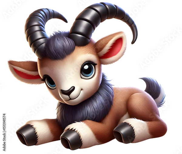 Obraz illustration of a cute Ibex 3d style character isolated on transparent background