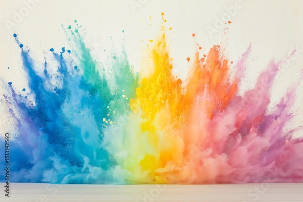 Obraz Rainbow colored powder exploding on white background