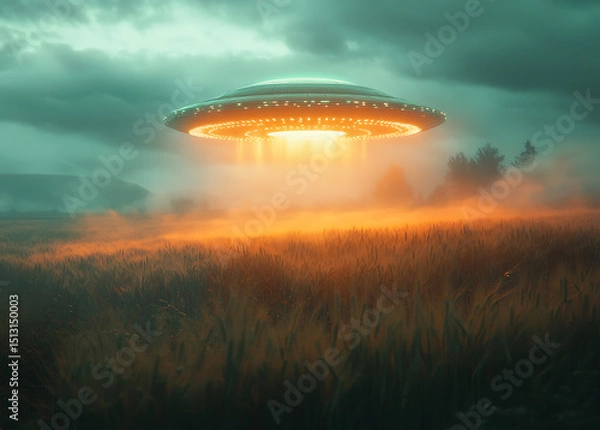 Obraz Mysterious UFO Encounter Over Golden Wheat Field