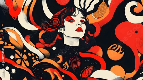 Obraz Vibrant Surreal Abstract Art with Swirling Shapes and Contrasting Colors
