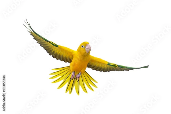 Obraz Colorful flying Golden Conure parrot isolated on transparent background png file	
