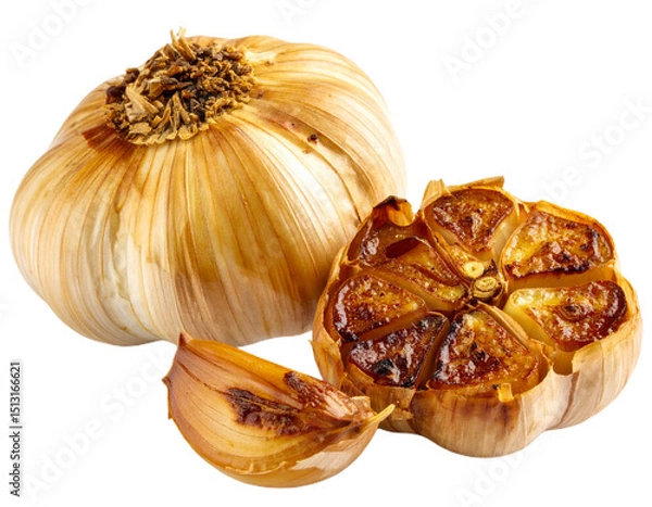 Obraz Roasted garlic isolated on white background. Suitable for marketing or business purposes. PNG file