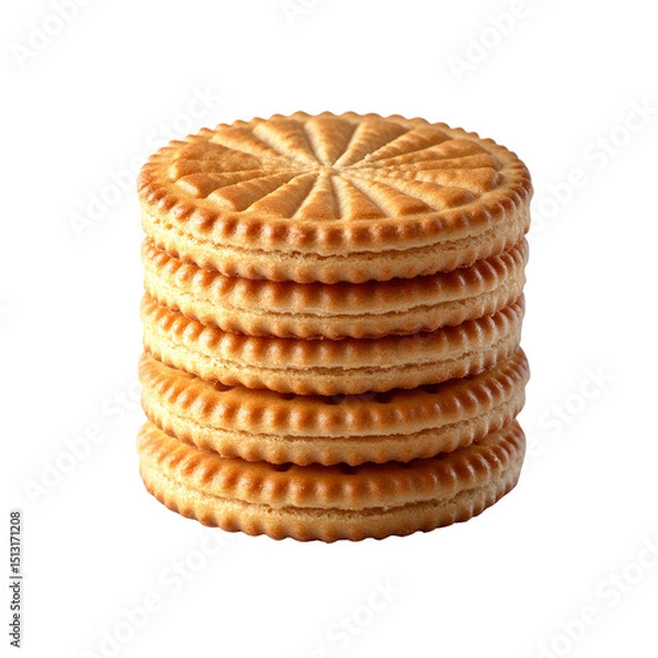 Fototapeta Stack of Golden Brown Round Crackers or Biscuits