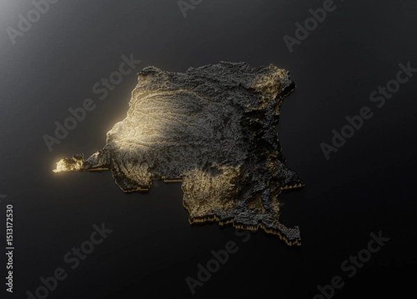 Fototapeta Congo Map Golden Metallic Texture Map Gold Reserves And Gold Mining Concept 3D Illustration