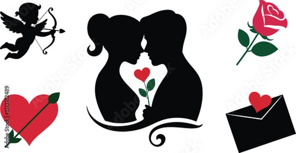 Fototapeta Minimalist  with Heart Rose Arrow Design Elements for Graphic Projects and Creative Compositions and Art