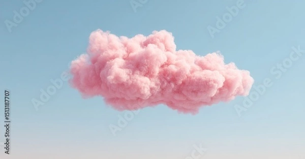Fototapeta Dreamy Pink Cloud: A whimsical, fluffy cloud floats serenely against a soft blue sky, evoking feelings of calm and imagination.