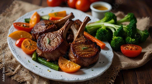 Obraz lamb chops with vegetables on eid ul azha,generative.ai
