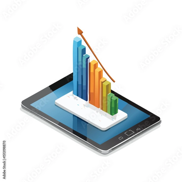 Fototapeta Investment graph emerging from digital touchscreen tablet Isometric style.