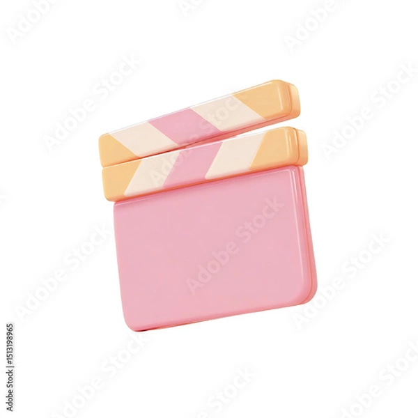 Fototapeta A pink and striped clapperboard on a black background for filmmaking and production on transparent background