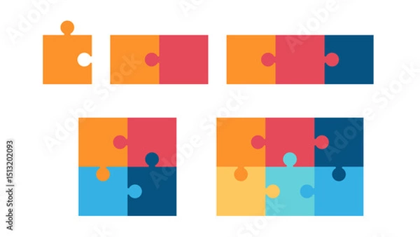 Obraz Colorful square puzzle stages. Diagram infographic set. Circle vector 1, 2, 3, 4, 6, parts. Process and segmented concept