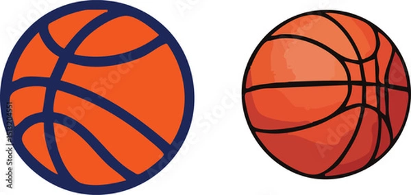 Fototapeta Two basketballs depicted with different styles and outlines against a white background illustration art