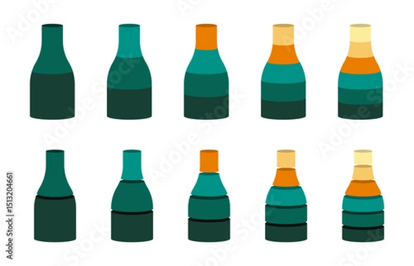 Fototapeta Colorful bottle neck stages segmentation. Colorful diagram infographic of cogwheel set. Segmented of 2, 3, 4, 5, and 6 parts.	