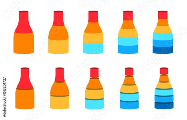 Fototapeta Colorful bottle neck stages segmentation. Colorful diagram infographic of cogwheel set. Segmented of 2, 3, 4, 5, and 6 parts.	