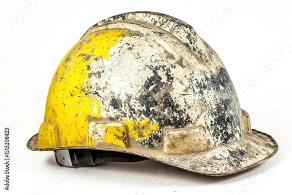 Obraz Used safety helmet, heavily soiled and showing signs of weathering
