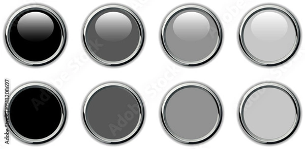 Fototapeta Gray shiny buttons set with metal chrome edges.