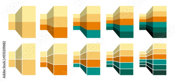 Fototapeta Colorful bottle neck stages segmentation. Colorful diagram infographic of cogwheel set. Segmented of 2, 3, 4, 5, and 6 parts.	