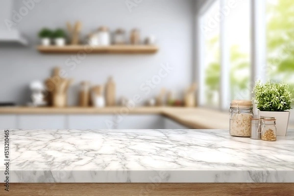 Fototapeta Empty space marble table kitchen background product ad photo  
