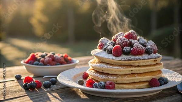 Obraz Pancakes with berries and powdered sugar