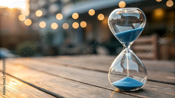 Obraz Hourglass with blue sand and bokeh lights