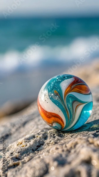Obraz Glass marble with colorful swirl on stone